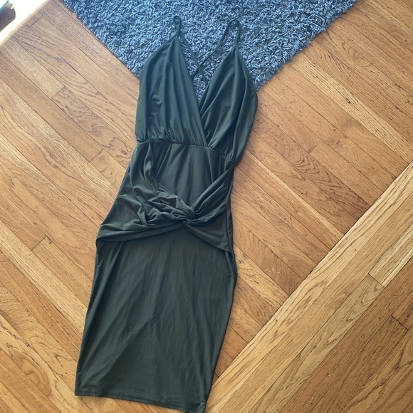 Privy Army Green Open Back Front Twist Pencil Dress Size Small - Picture 1 of 8
